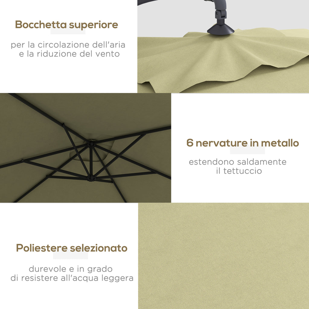 Decentralized Garden Umbrella with Cross Base and Crank Opening, 294x193cm, Beige