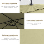 Decentralized Garden Umbrella with Cross Base and Crank Opening, 294x193cm, Beige