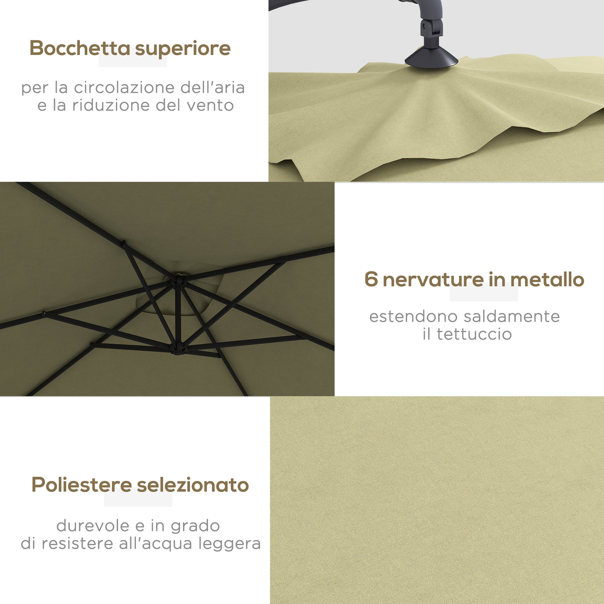 Decentralized Garden Umbrella with Cross Base and Crank Opening, 294x193cm, Beige