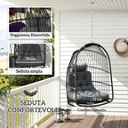 Indoor Outdoor Folding Swing Hanging Chair with Cushion and Headrest, Dark Grey