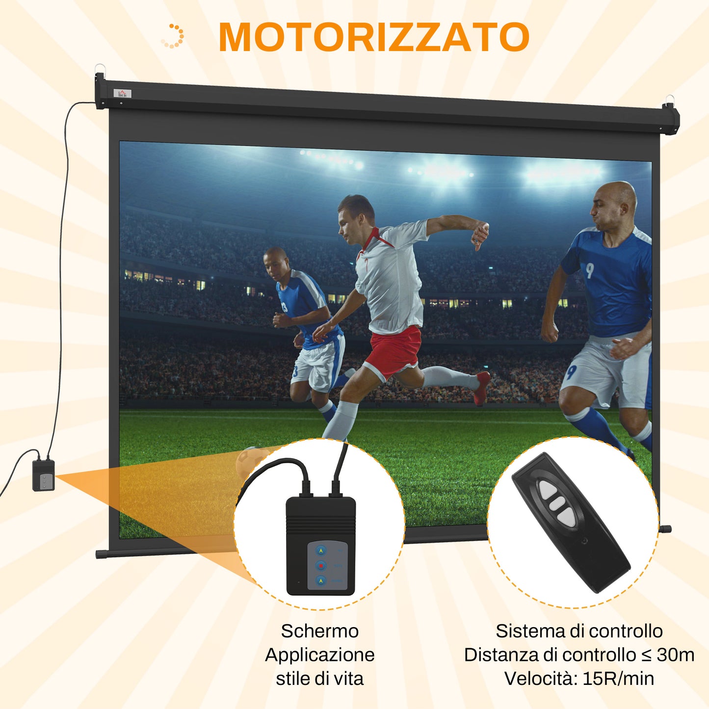 Projector Screen 89"  4:3 Format Adjustable with Remote Control, 171x130cm, Black