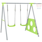 3 in 1 Children's Play Set with Garden Swing, Basketball Hoop and Football Goal, 238x180x182 cm, Green and Grey