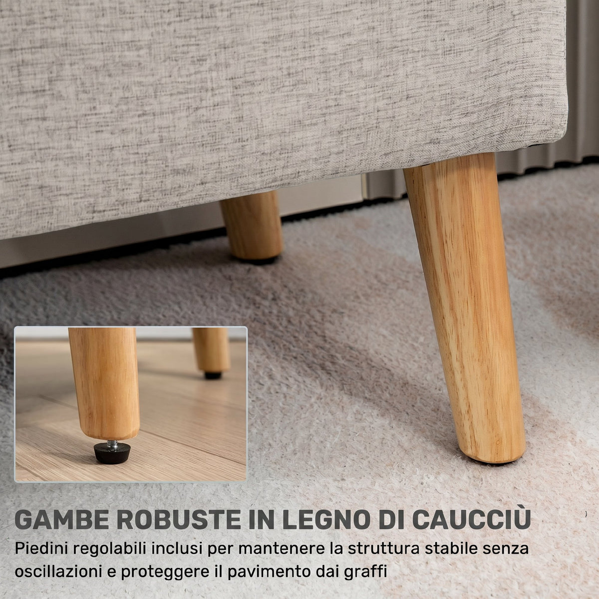 HOMCOM Storage Chest 110x39x45 cm in Linen Effect Fabric, Rubber Wood Legs, 220 kg Capacity, Beige