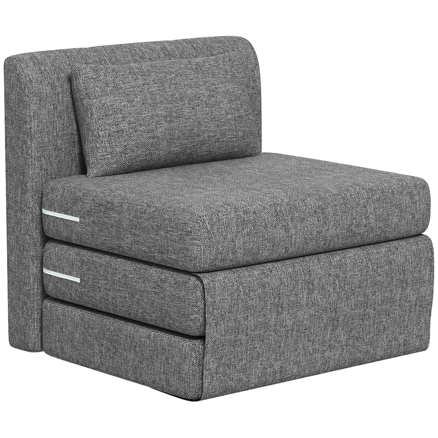 Space-Saving 3-Section Folding Floor Armchair Fabric Bed, 80x75x74 cm, Grey