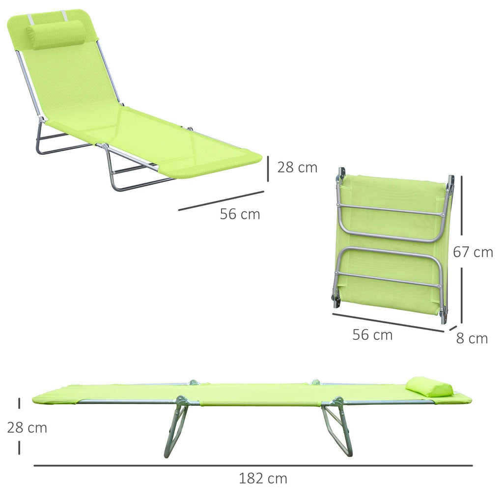 Outsunny Folding Sun Lounger with Reclining Backrest and Cushion, 182x56x24.5cm