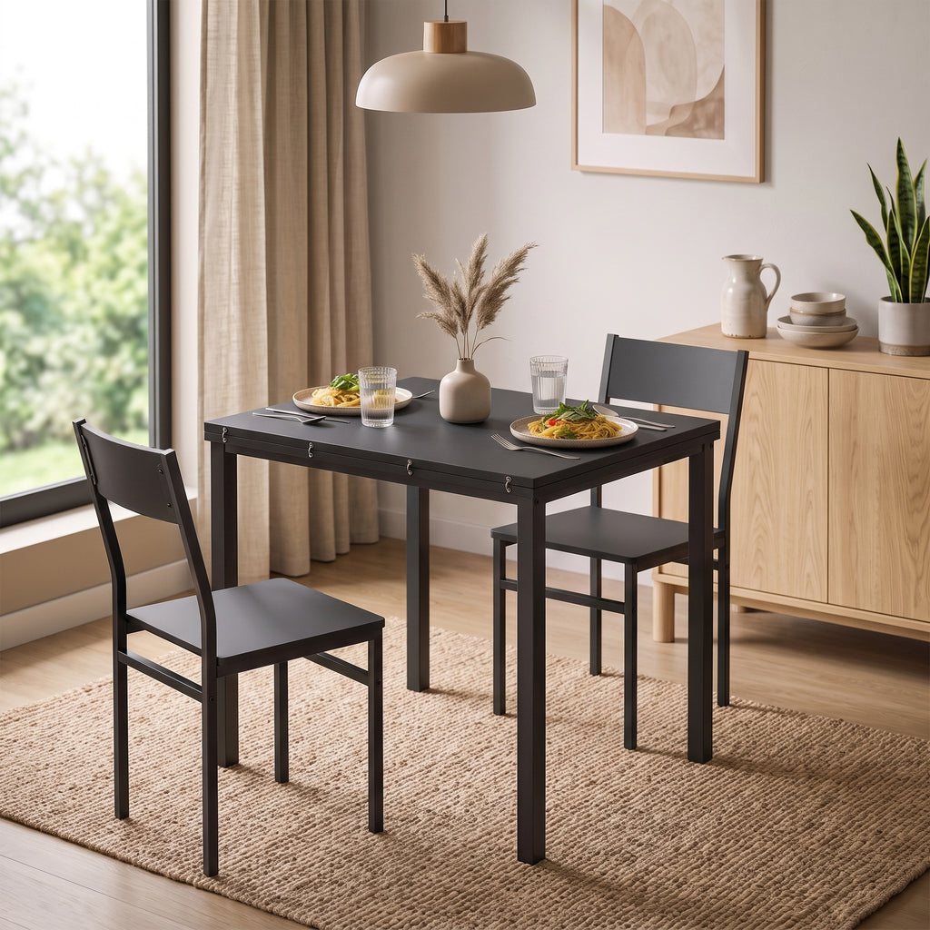 HOMCOM Extendable Dining Table and 4 Stackable Chairs, Black
