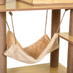 PawHut Cat Scratching Tree with House, 2 Beds, Hammock and Ball, Made of Wood, Polyester and Sisal, 60x40x130 cm
