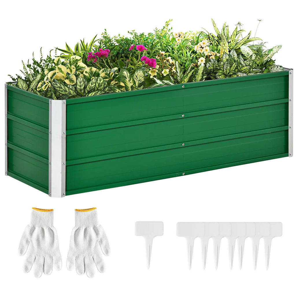 Bottomless Garden Planter with 2 Growing Areas, Steel, 125x47x40 cm, Green