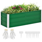 Bottomless Garden Planter with 2 Growing Areas, Steel, 125x47x40 cm, Green