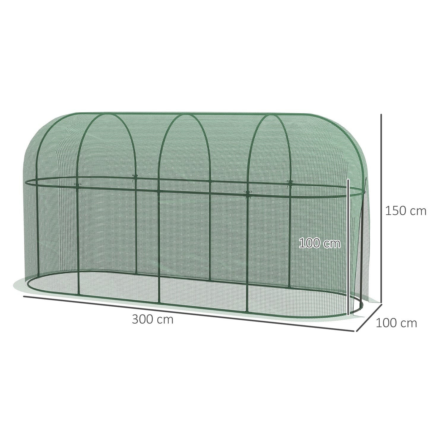 Outsunny greenhouse for 3x1x1.5m mesh plants with hinge door and pickets on the ground, green - Borgè