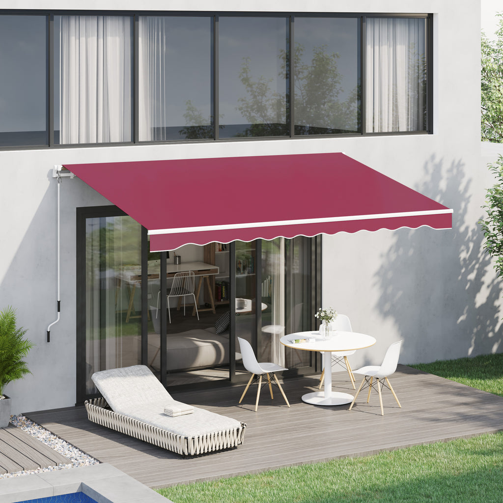 4x2.5m Hand Cranked Metal and Aluminum Outdoor Awning, Dark Red