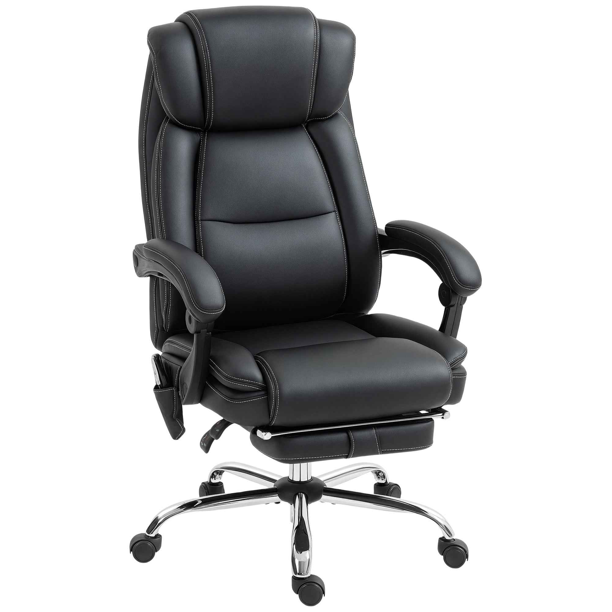 HOMCOM Heated Massage Office Chair, PU Leather Reclining Chair with Remote Control and Footrest, Black