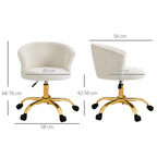 Height-Adjustable Office Chair with Swivel Seat and Teddy Velvet Upholstery, White and Gold
