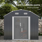 Outsunny Tool Shed with Adjustable Shelves and 2 Windows, in Galvanized Steel, 238x132x198.5 cm, Dark Gray - Borgè