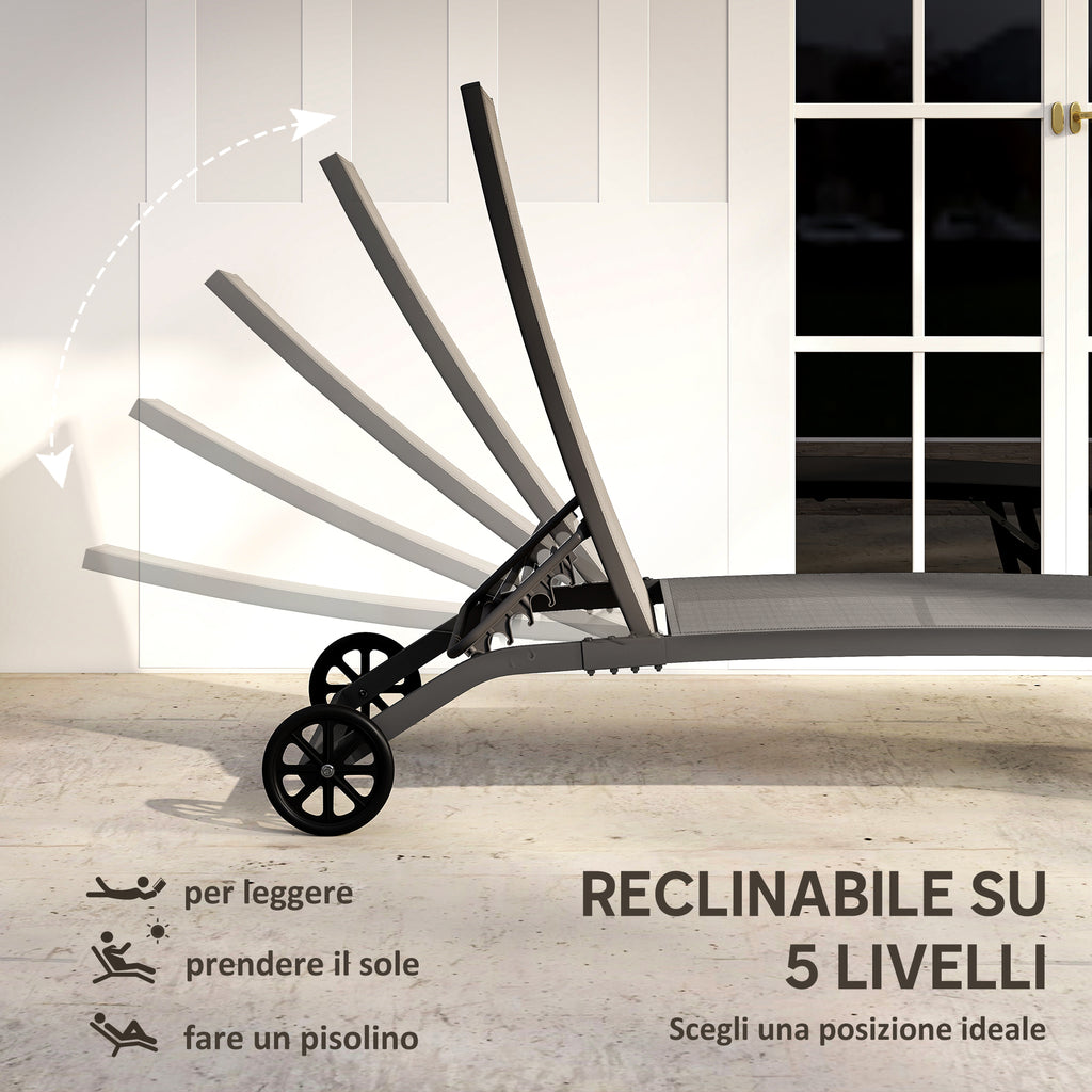Outsunny Set of 2 Sun Loungers with Reclining Backrest, in Aluminum and Breathable Fabric, 66x165x102 cm, Dark Gray