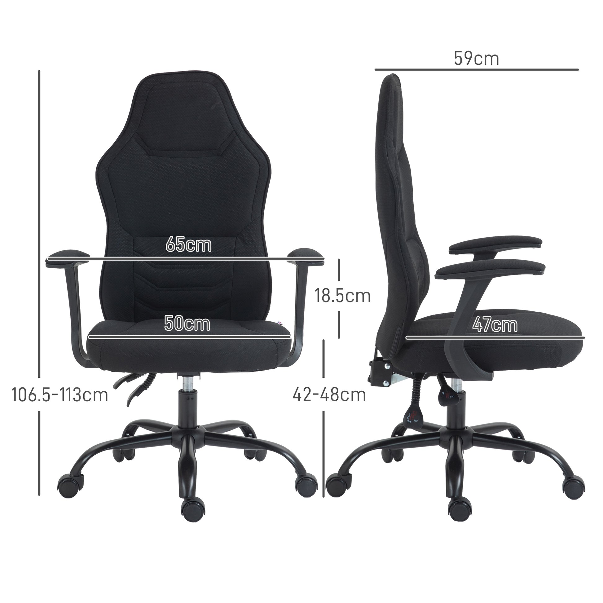 HOMCOM Reclining Gaming Chair with Lumbar Support, Adjustable Height and Swivel Fabric Seat, Black - Borgè