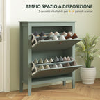 Slim Shoe Rack 2 Drawers for 14 Pairs of Shoes Size EU44 and Adjustable Shelves, 80x24x95.5cm, Green