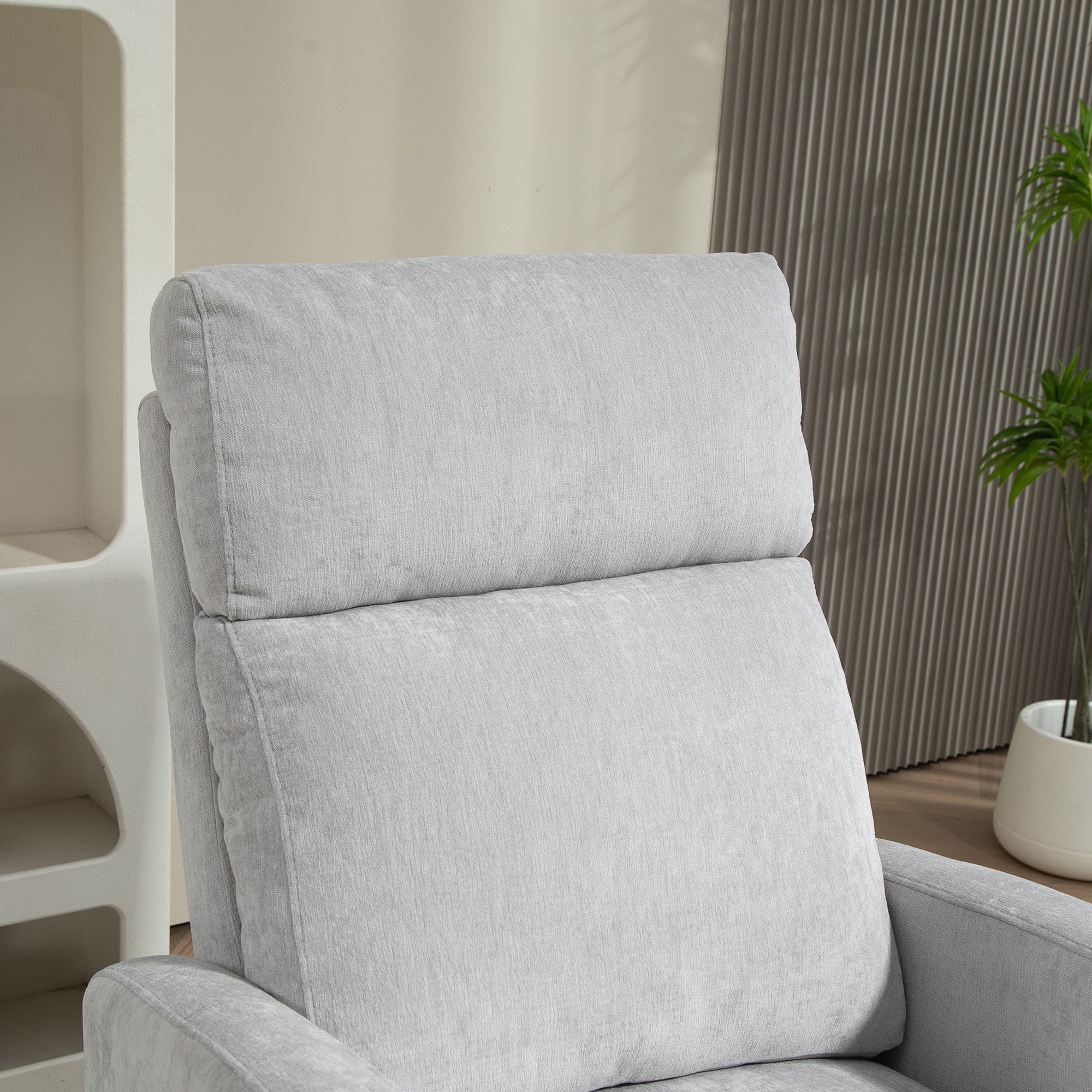 Reclining Armchair 150° max with Footrest, in Linen Effect Fabric, 68x90x106 cm, Light Gray