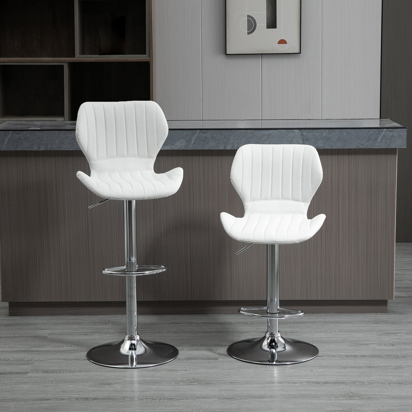 ALICE | Set of 2 Ergonomic Height-Adjustable Bar Stools with Footrest, 47x51. 5x92-114 cm, White