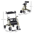 Folding Walker with Footrest and Bag, in Aluminum, PP and Polyester, 59x104x88-101 cm, Yellow and GreenFolding Walker with Footrest and Bag, in Aluminum, PP and Polyester, 59x104x88-101 cm, Yellow and Green