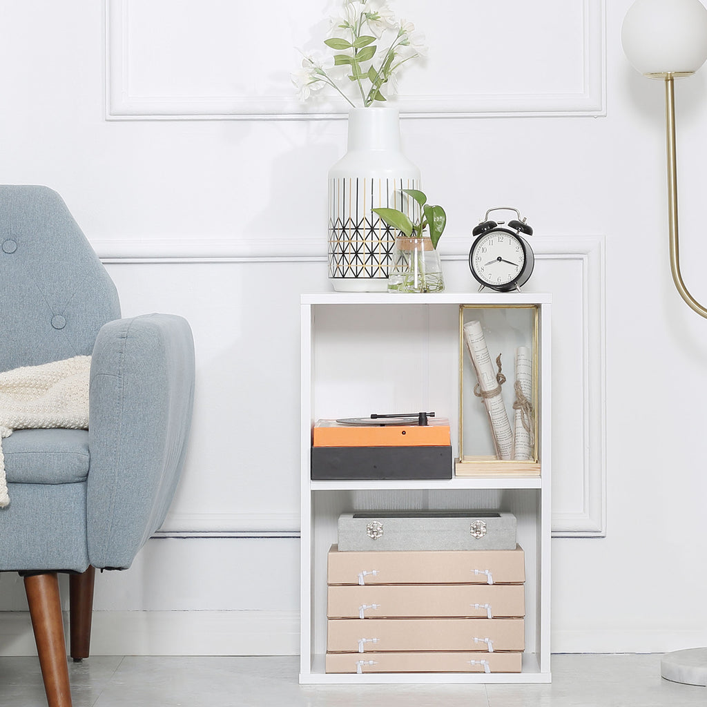 Low Wooden Bookcase, Multipurpose Cabinet Modern Design White with Adjustable Shelf 40x24x61cm