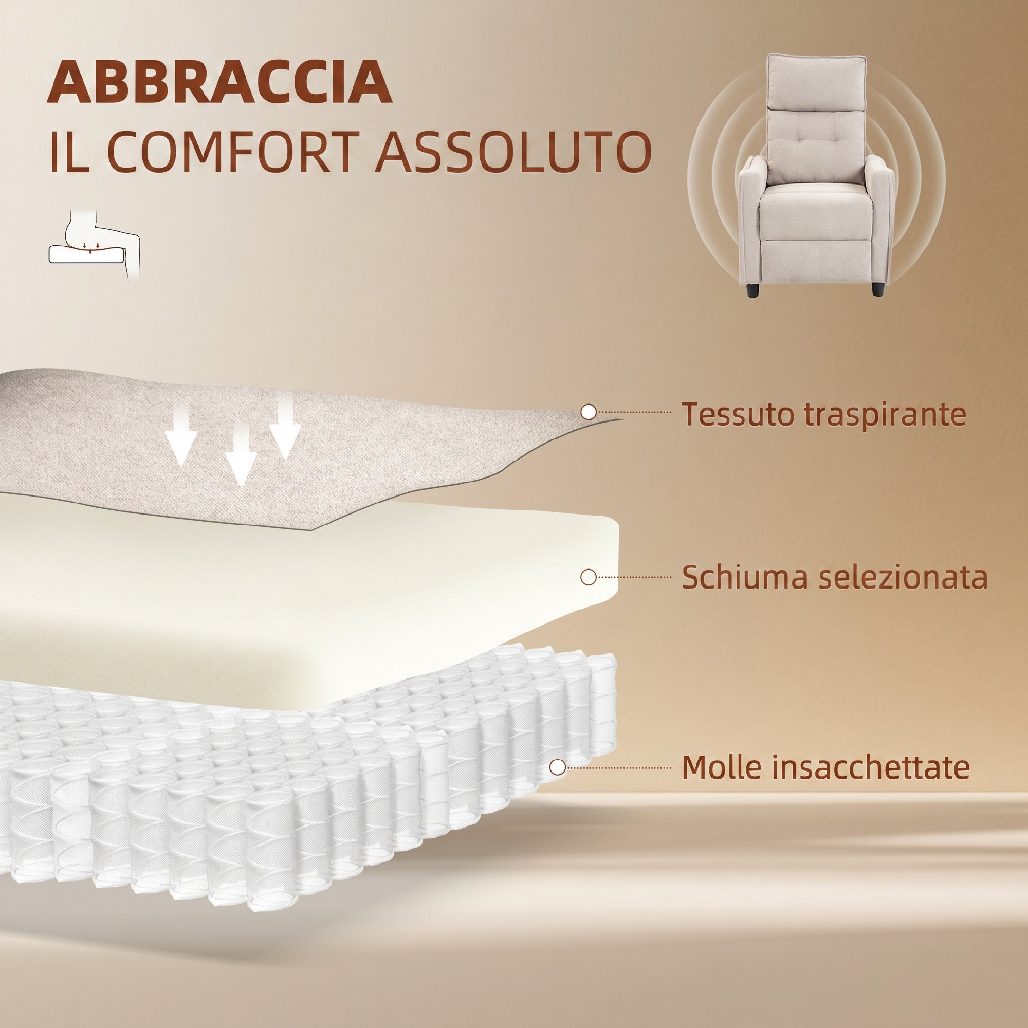 HOMCOM 160° Reclining Massage Chair with Footrest and Remote Control, 69x93x104 cm, Cream White Linen Effect