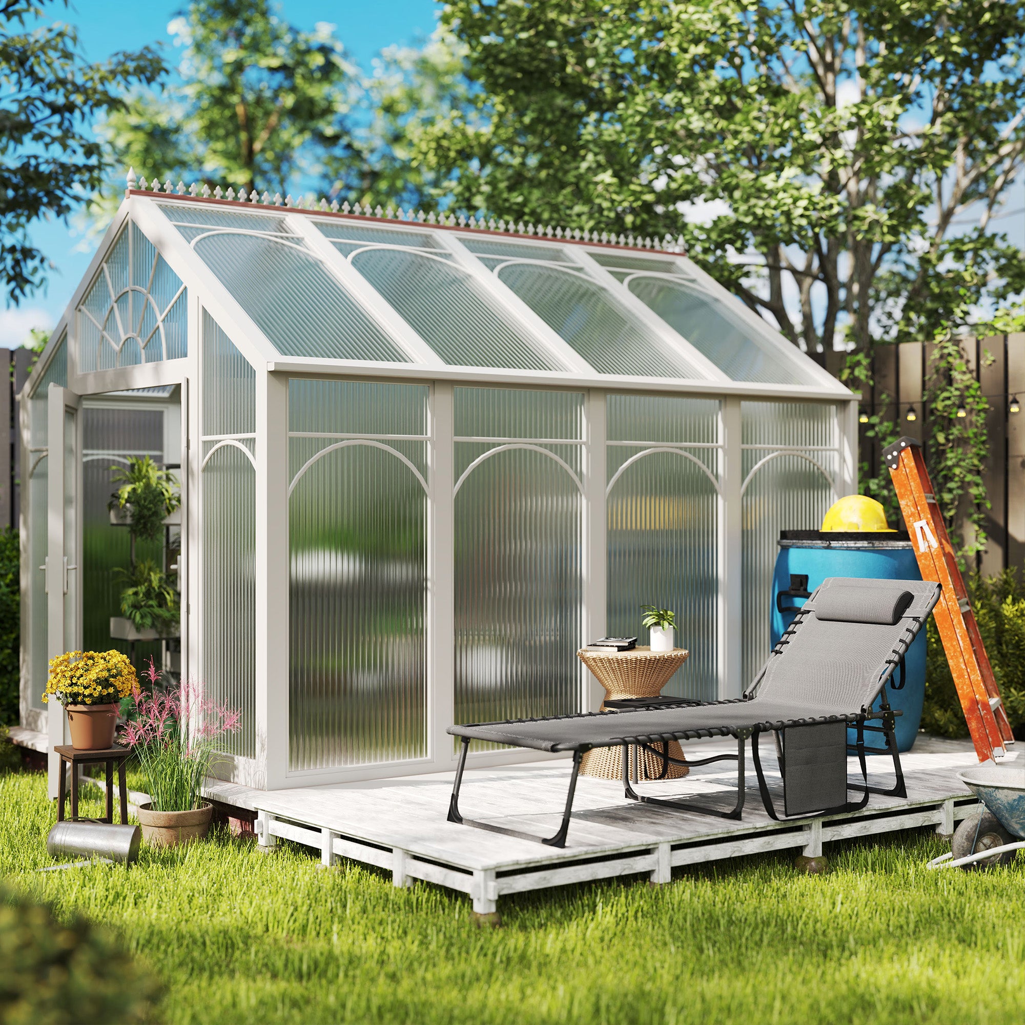 Folding and Reclining Garden Deckchair with 5 Levels with Side Table and Pocket, 60x190x31 cm, Gray and Black