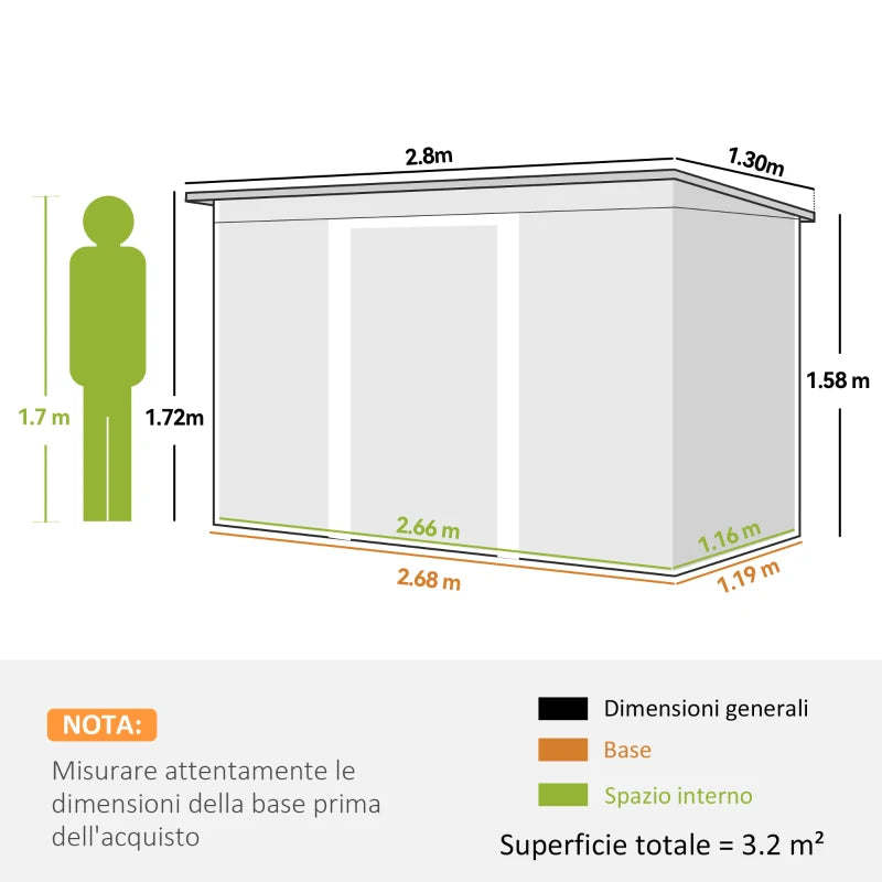 Steel Sheet Garden Tool Shed, Steel Garden Storage Shed with Sliding Doors, 280x130x172cm, Light Green