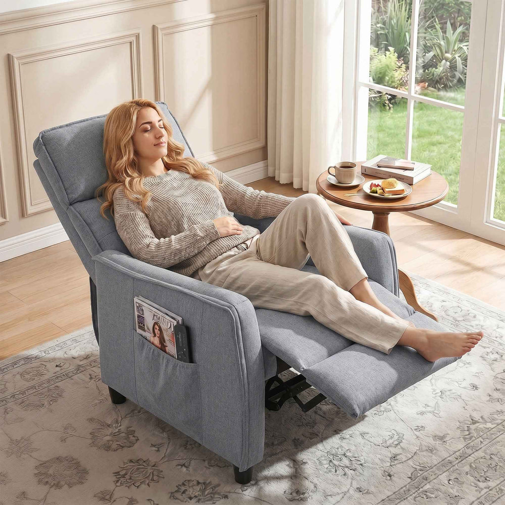 HOMCOM 160° Reclining Massage Chair with Footrest and Remote Control, 69x93x104 cm, Light Grey Linen Effect