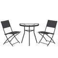 Outsunny 3-Piece Bistro Set with 2 Texteline Chairs, Semi-Circular Tempered Glass Table, Black