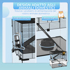 3-Tier Hamster Cage with Wheel, Ramps and Removable Bottom, 60x40x57cm, Black