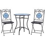 3-Piece Garden Set, Coffee Table and 2 Folding Chairs with Mosaic, Blue