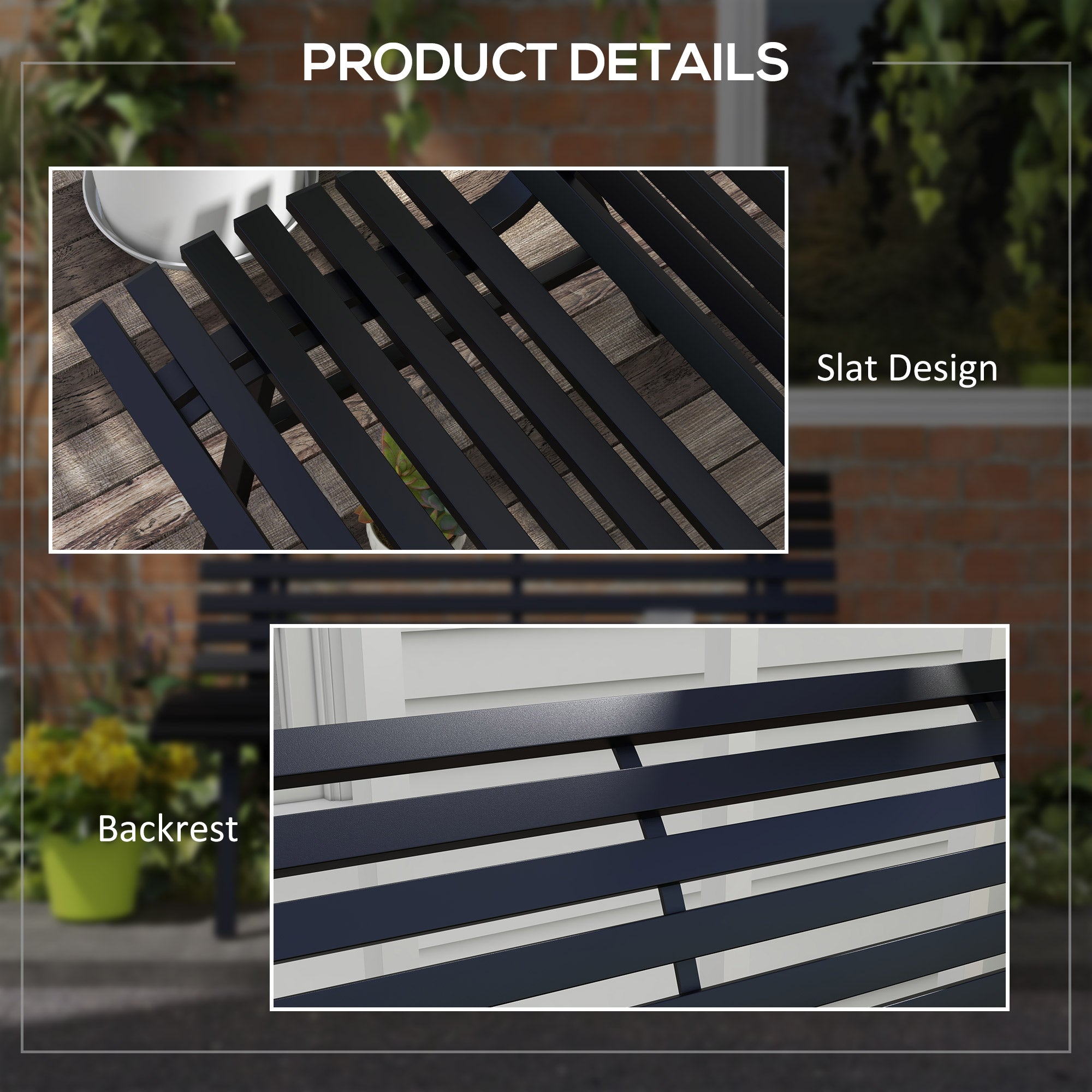 Outsunny Outdoor Bench in 2 -seater Aluminum St slable, 123x67x79cm, Black - Borgè