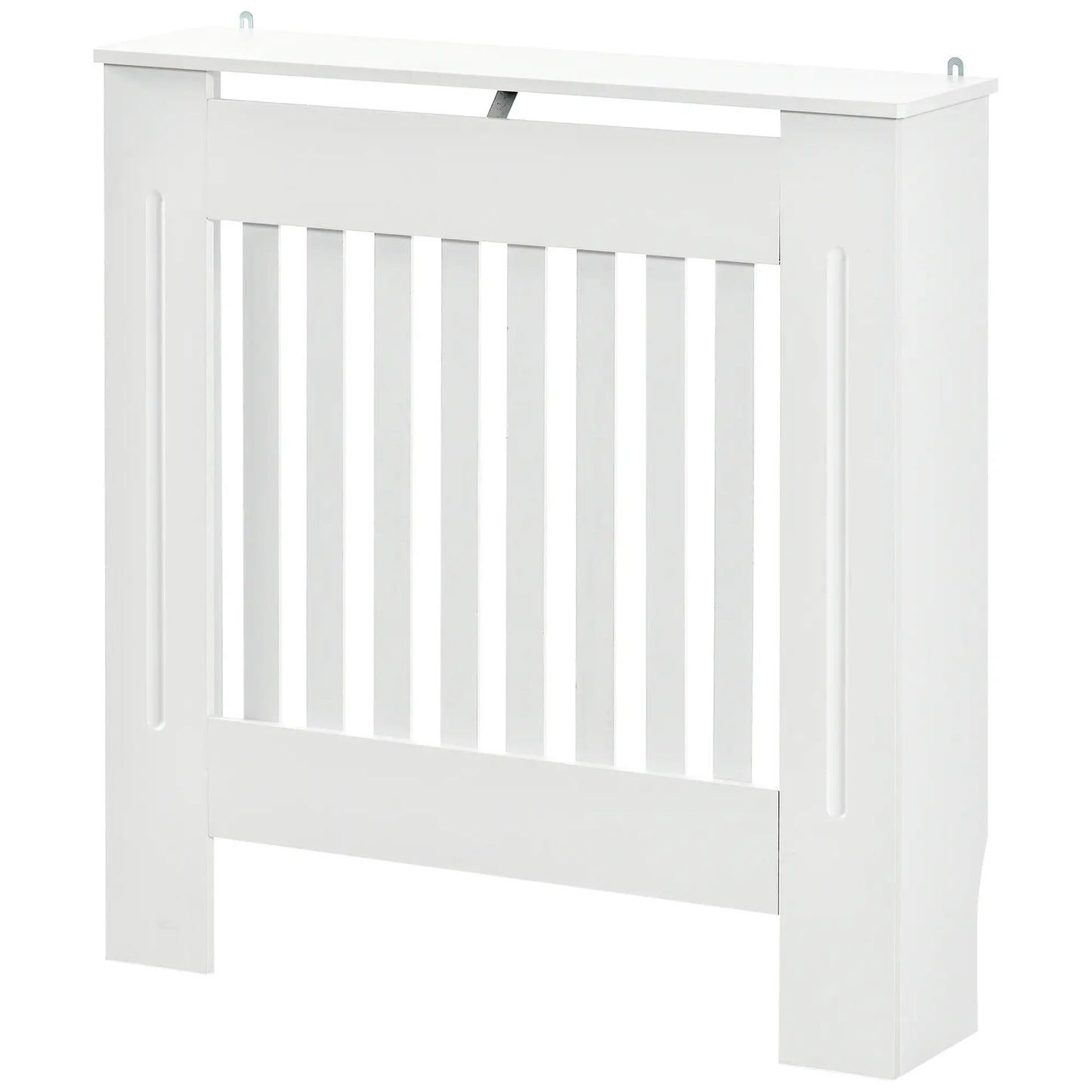 White Wooden Radiator Cover for Radiators and Heaters, with Vertical Slats and Support Surface, 78x19x81cm