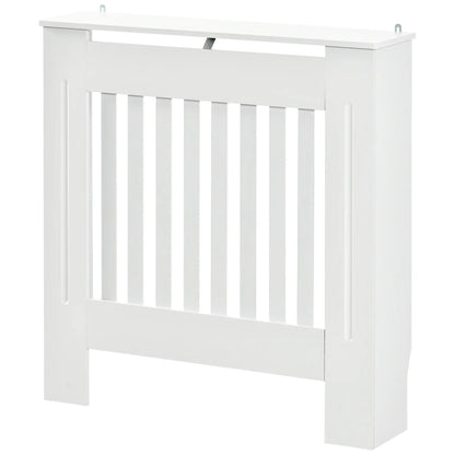 White Wooden Radiator Cover for Radiators and Heaters, with Vertical Slats and Support Surface, 78x19x81cm