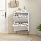 Slim Shoe Rack for 12 Pairs of Shoes with 2 Drop-Down Drawers and Adjustable Shelves, 60x24x91.5 cm, White