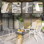 Outsunny Set of 4 Stackable Garden Chairs with Curved Armrests, Steel and Breathable Fabric, 54x71x93 cm, Grey and White