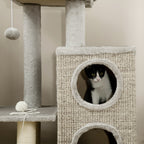 Cat Scratching Post for Cats up to 5kg with Bed and Play Ball, Made of Chipboard, Plush and Sisal, 60x40x91 cm