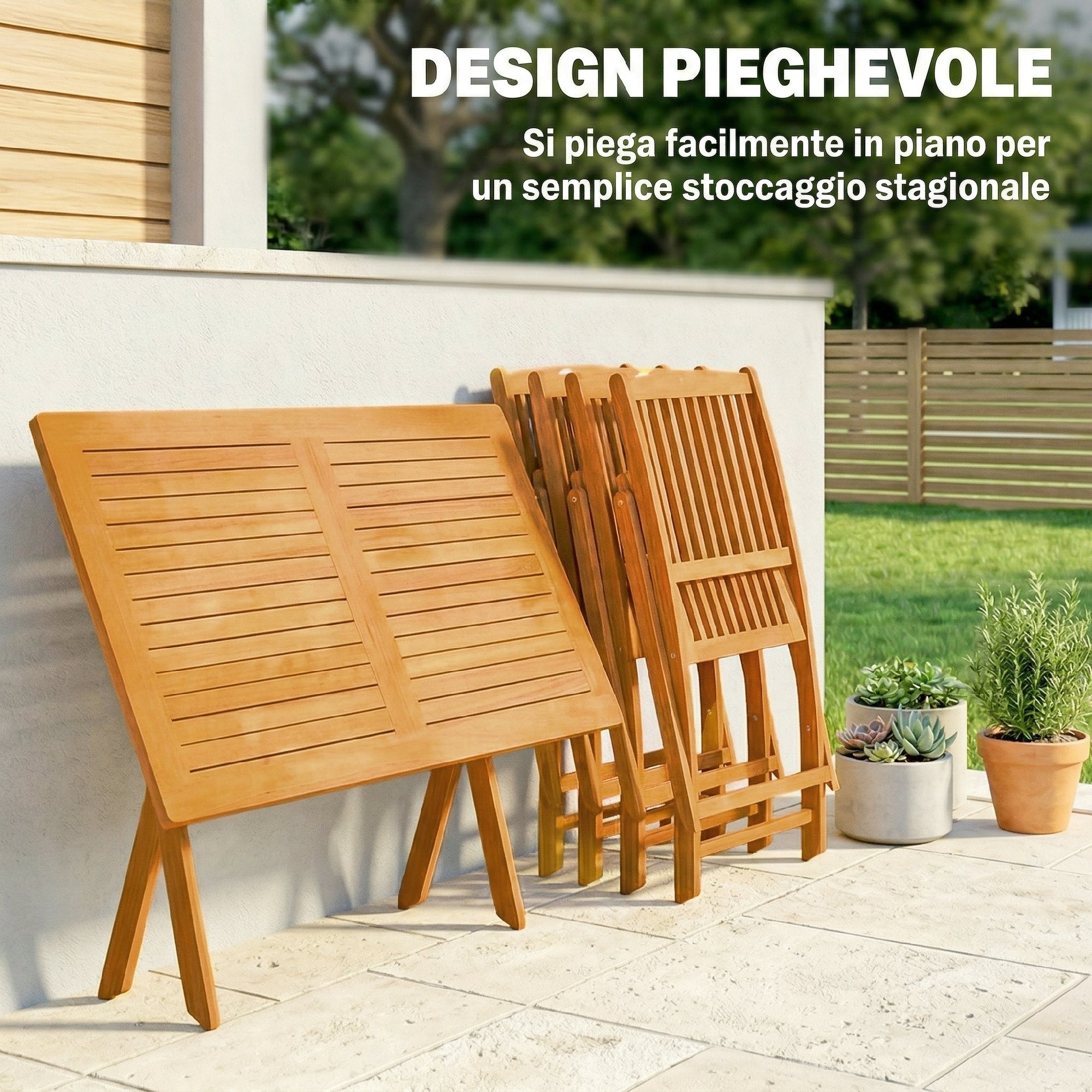 Outsunny 5-Piece Garden Dining Set, Table and 4 Folding Chairs