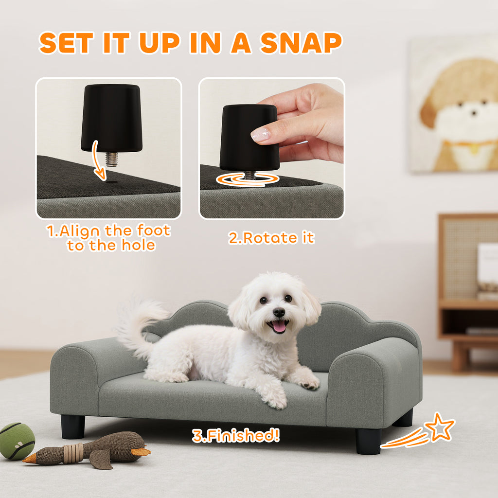 Dog Sofa with Supportive Armrests, Wood and French Terry Fabric, 66x42x28.5 cm, Grey