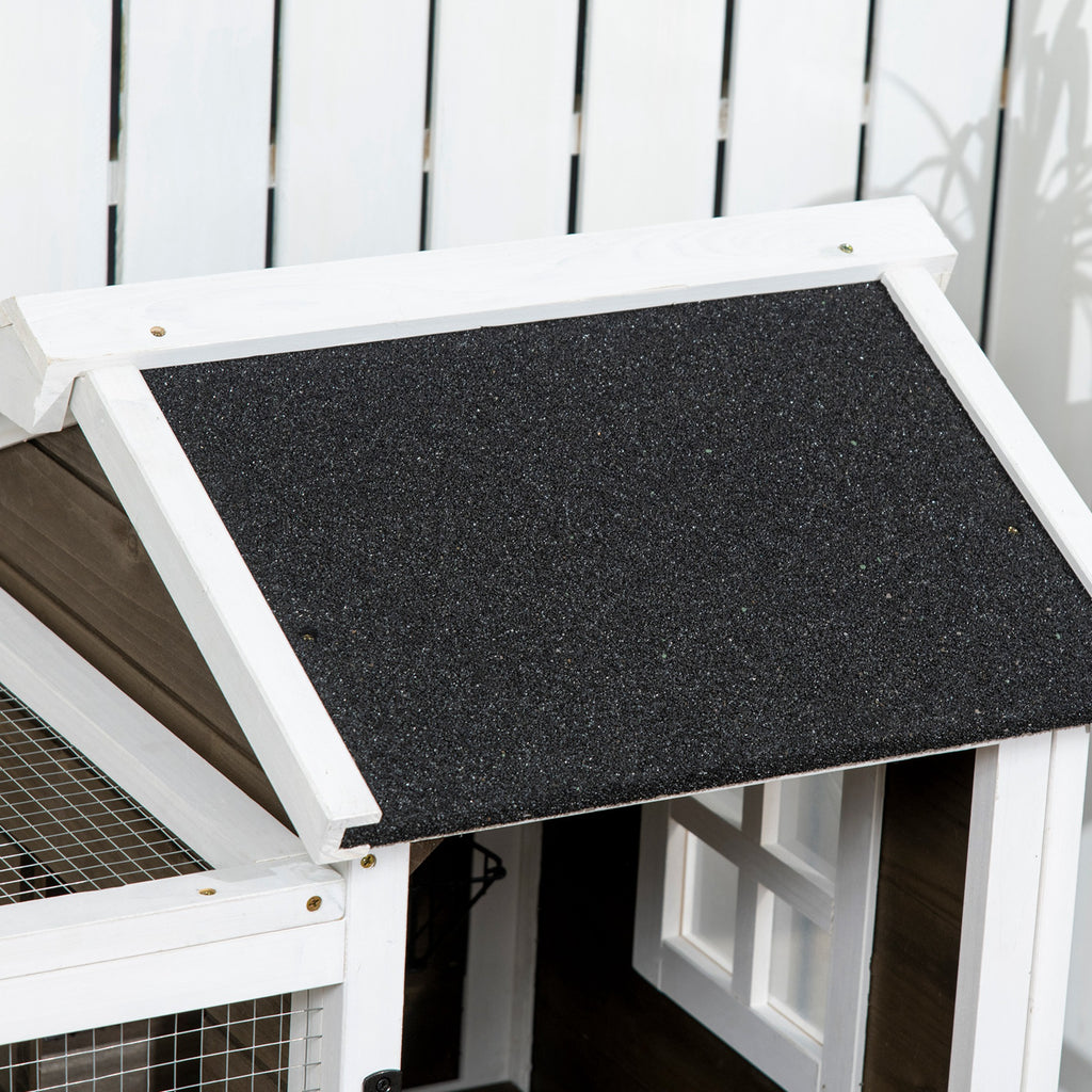 Indoor and Outdoor Wooden Hutch with Wheels, House, Opening Roof and Tray, Brown