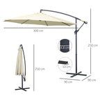 Off-Center Garden Umbrella with Cross Base Included, Metal and Polyester, 3x2.5 m, Beige