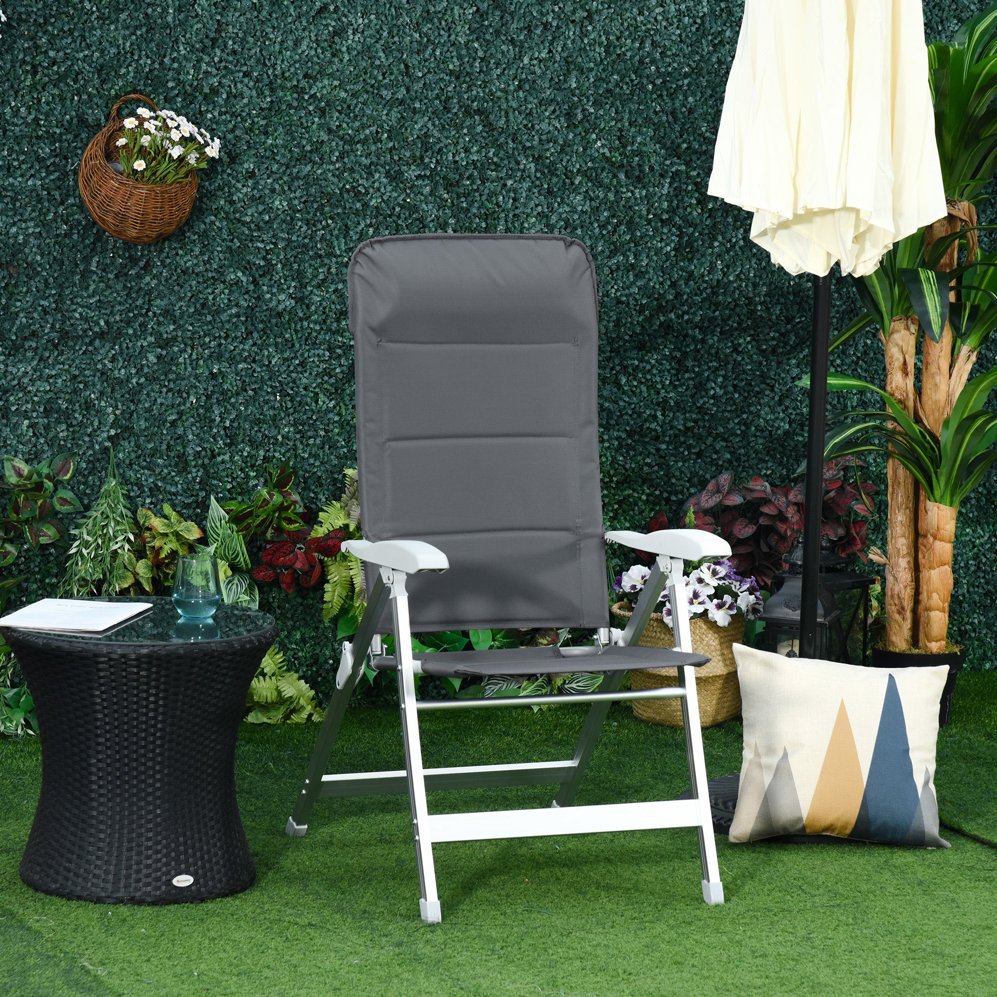 Folding Fishing Chair with Armrests and Adjustable Backrest, in Aluminum and Polyester, 75x61.5x76-115 cm, Gray