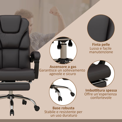 Vinsetto Massage Office Armchair in Faux Leather with Footrest and Reclining, Brown - Borgè