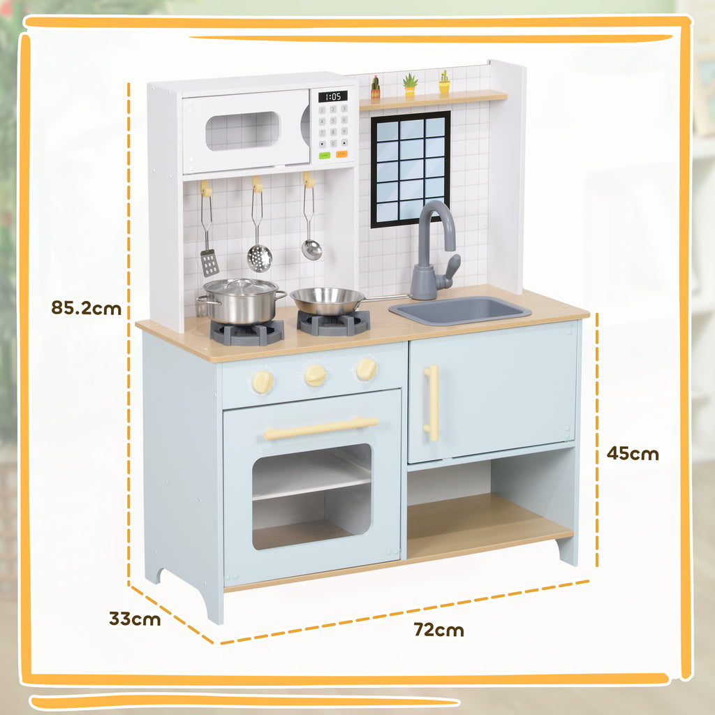 Children's Toy Kitchen with Stove and Cabinets, Made of Steel, Wood and PP, 72x33x85.2 cm, Blue and White