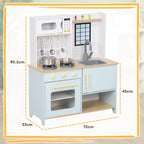 Children's Toy Kitchen with Stove and Cabinets, Made of Steel, Wood and PP, 72x33x85.2 cm, Blue and White