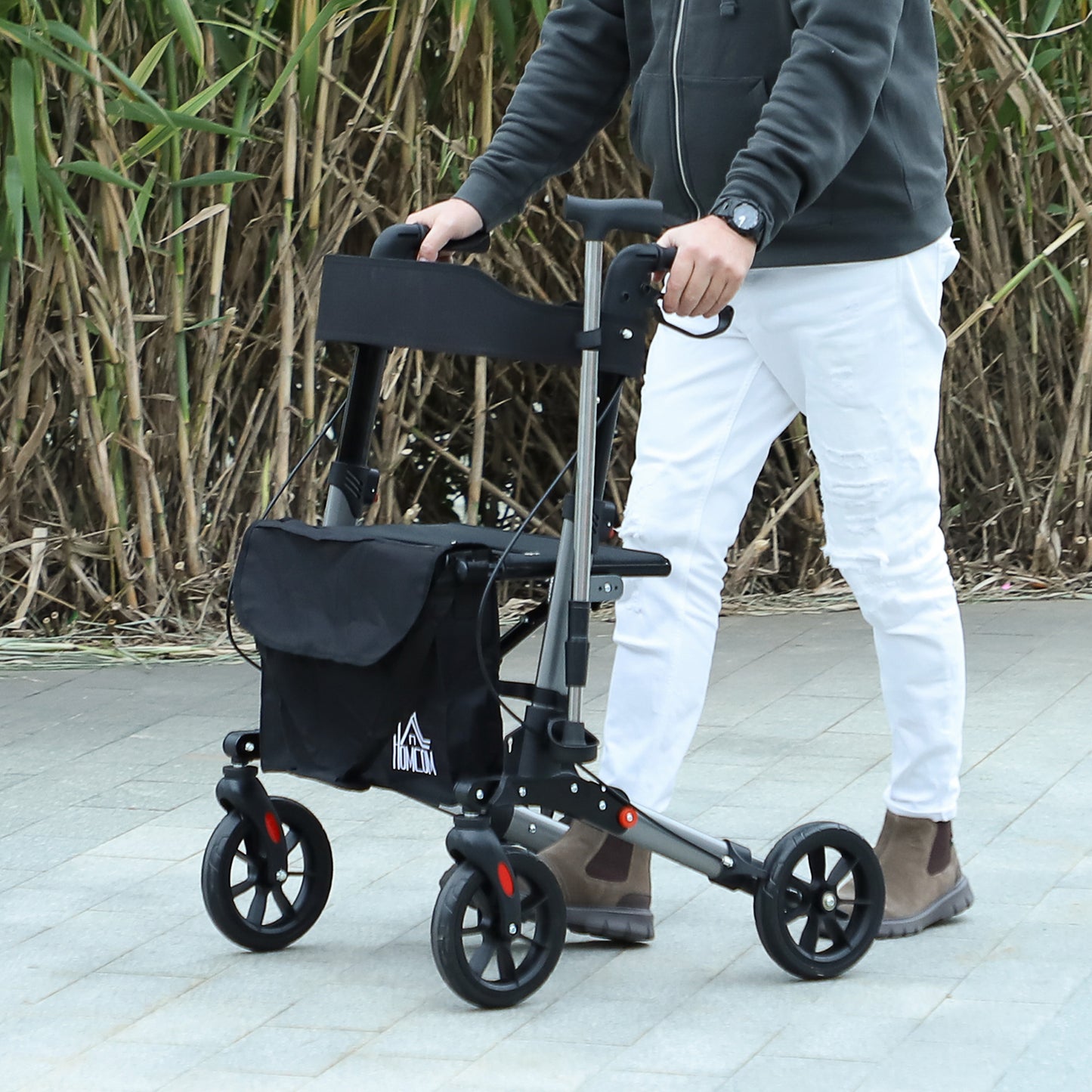 Height-Adjustable Aluminum Folding Walker with Bag, 67x65x79.5-94 cm, Black and Silver