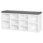 Shoe Rack Bench 8-10 Pairs of Shoes Adjustable Shelves, Wood, White, 104 x 30 x 48 cm