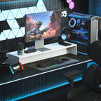 Monitor Stand with 2 Wooden Storage Compartments, 100x27x15 cm, White