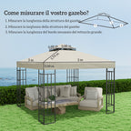 Garden Gazebo Cover 3x3m, 2-Tier UPF30+ Replacement Roof in Polyester, Cream